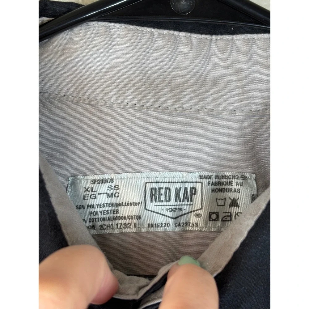 Red Kap XL Mens Mechanic Shop Work Shirt Short Sleeve‎ Black Gray Button Up